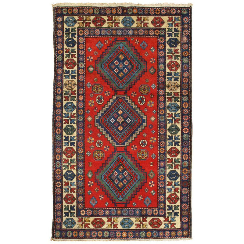 Tapis oriental rouge / beige fait à la main 4 pi 4 po x 6 pi 11 po