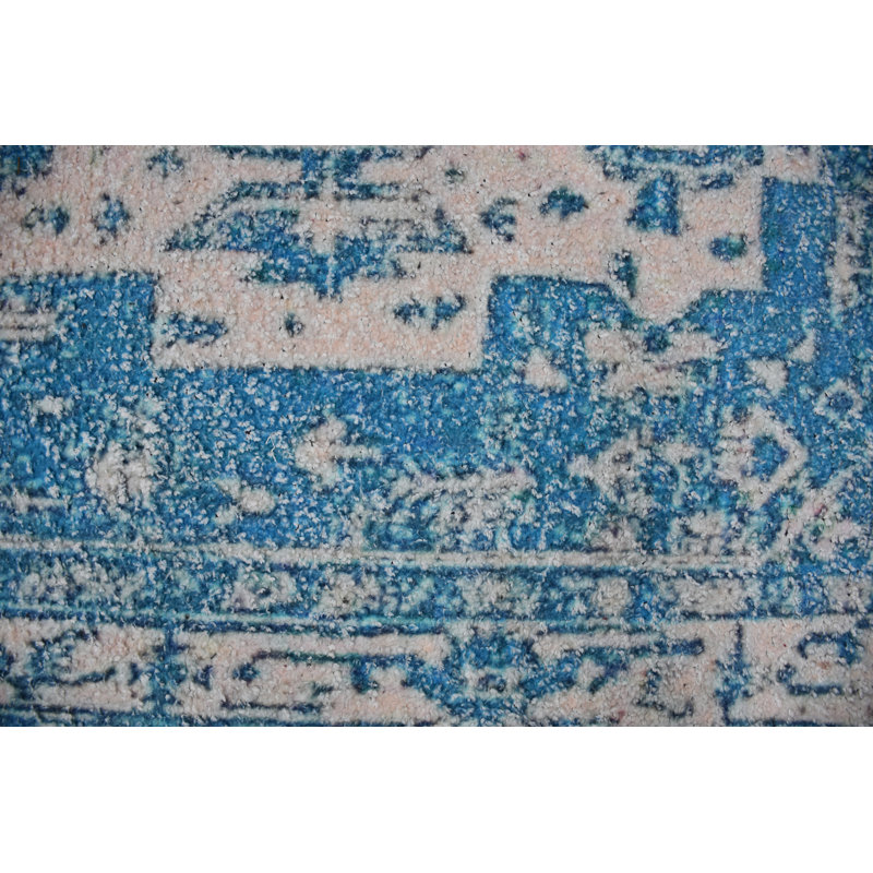 Tapis décoratif bleu tissé à plat à la main Kevser, Rectangle 8 pi 9 po x 11 pi 9 po