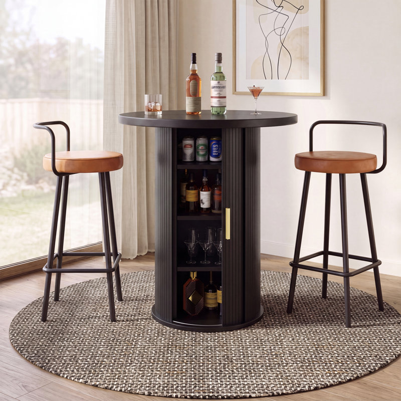 Round bar high standing table with storage, for bar & living room