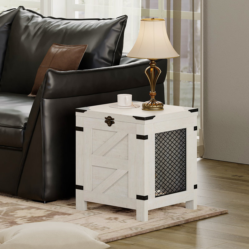 Vita Lift Top End Table,Nightstand With Rustic Lock And Storage Cabinet For Small Spaces,Side Table, White Top/White Base 