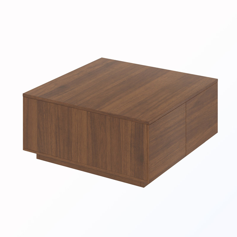 Table basse carrée en bois avec 4 tiroirs, Noyer