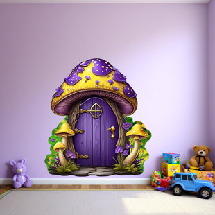 Purple Mushroom House Fairy 3D Wall Decal - Enchanting Fairy Door Decor for Kids’ Rooms, Nursery, Playrooms, Whimsical Wonders Sticker
