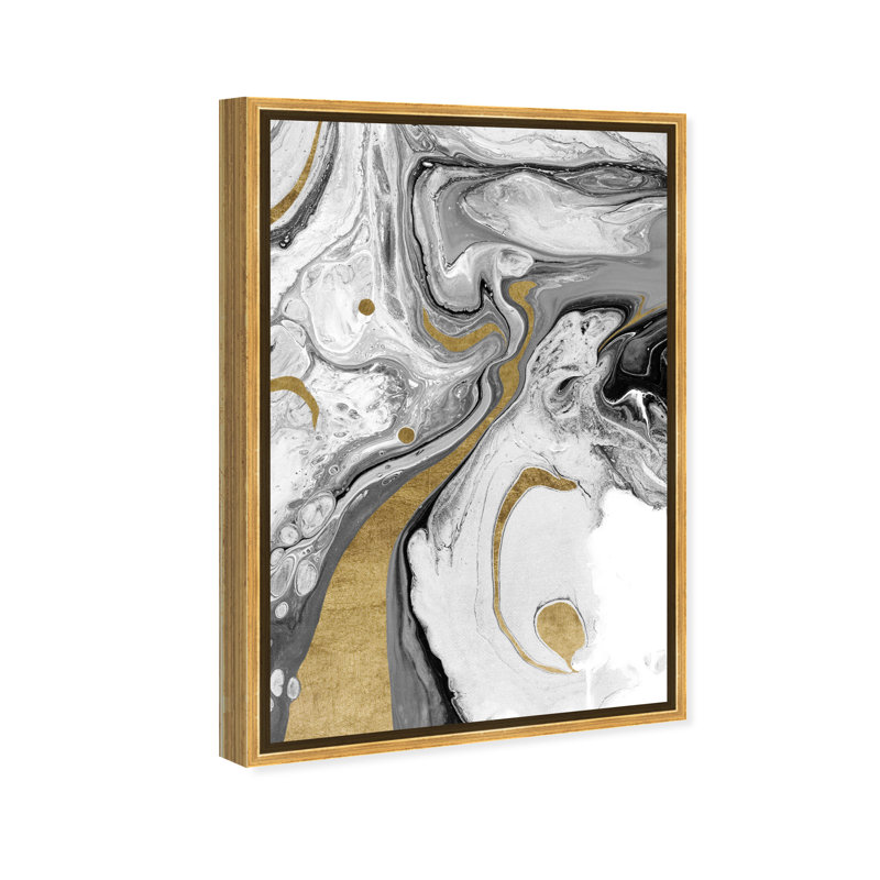 «Dark Cosmos, Water Marble Texture», impression sur toile, Toile avec cadre doré, H 54 po x l 36 po