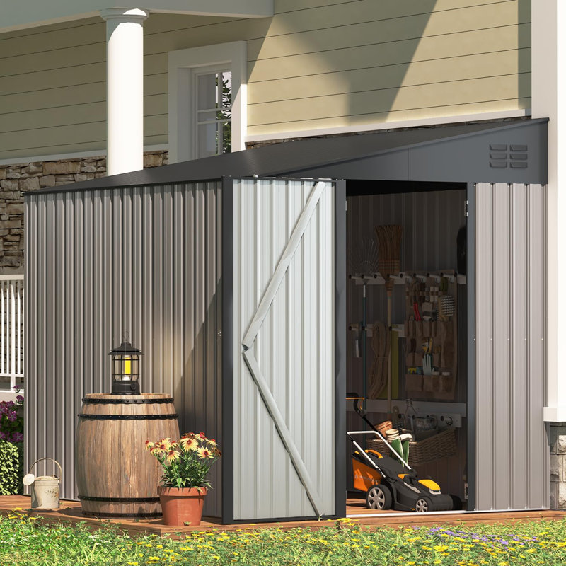 6 ft. W X 8 ft. D Metal Lean-To Storage Shed, Brown/Dark Gray