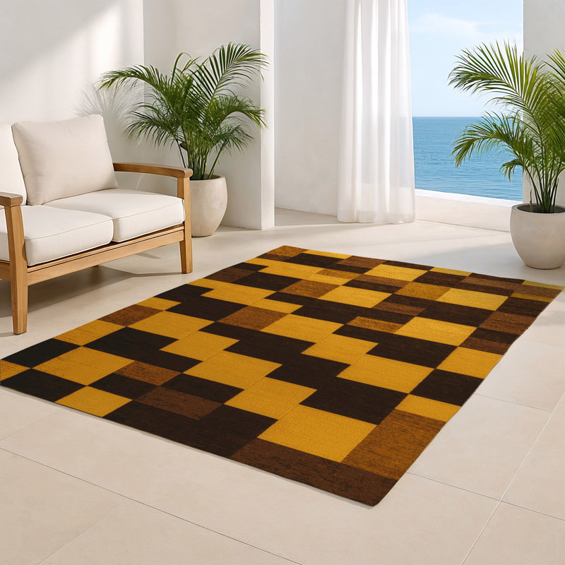 Tapis d'intérieur et d'extérieur à carreaux brun, Rectangulaire 2 pi x 3 pi