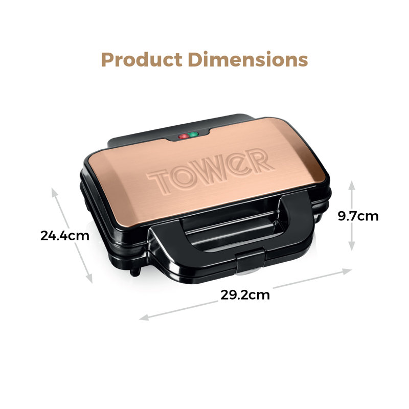 Tower Deep Filled Sandwich Maker with Non-Stick Coated Plate and Automatic Temperature Control, 900W, Rose Gold