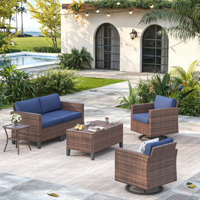 4-Person Outdoor Patio Conversation Set With Storage Coffee Table – Galvanized Steel Frame, PE Rattan, 4" Quick-Dry Cushions