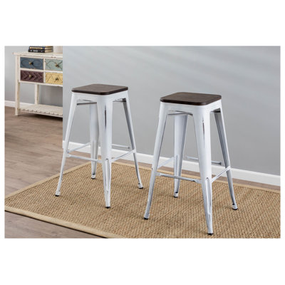 Tabouret de bar empilable blanc vintage et espresso - Paquet de 2