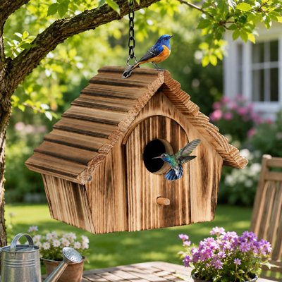 Nichoir suspendu en bois pour l'extérieur, nichoir en bois naturel pour oiseaux de jardin