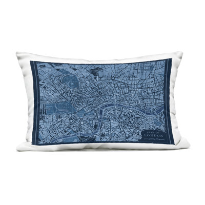 Blue Detailed London Map Design by Phillipa Katz Outdoor Printed Pillow