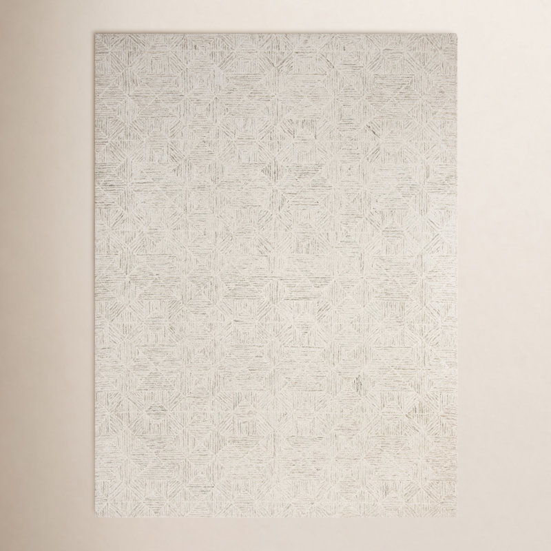 Tapis ivoire / bleu clair en laine touffeté à la main Linsly, Rectangle 4 pi x 6 pi