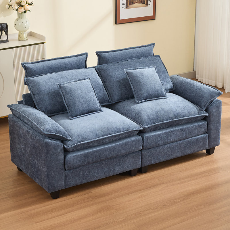72" W Cloud Modern Loveseat with Detachable Headrest, Blue