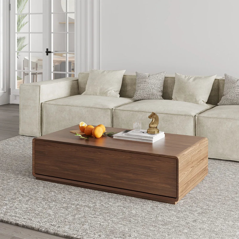  Block Coffee Table with Storage, Fully Assembled, Brown