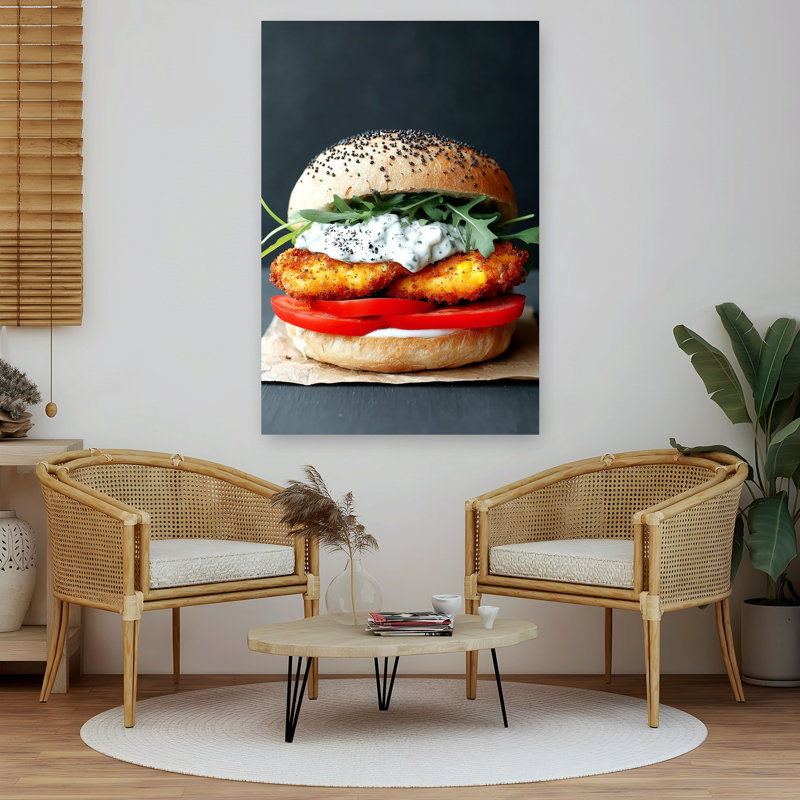 «Crispy Patty Burger», art mural coquelicot contemporain, H 60 po x l 40 po