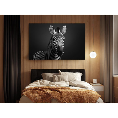 Reproduction sur toile de haute qualité, noir et blanc, d'un zèbre - Art mural - Cadeau - Décoration murale