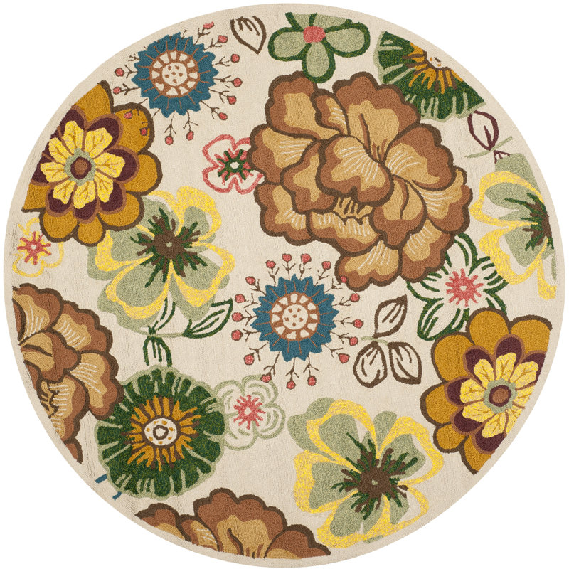 Doyle Hand Hooked Performance Floral Rug, Round 6'