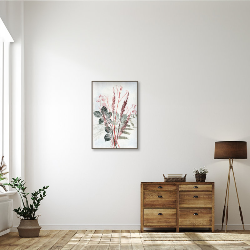 Botanic-Inspired Red and Green Canvas Framed Wall Art, 23x33