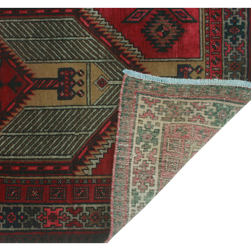 One-of-a-Kind 3'6" x 11' New Age Runner Wool Area Rug in Red
