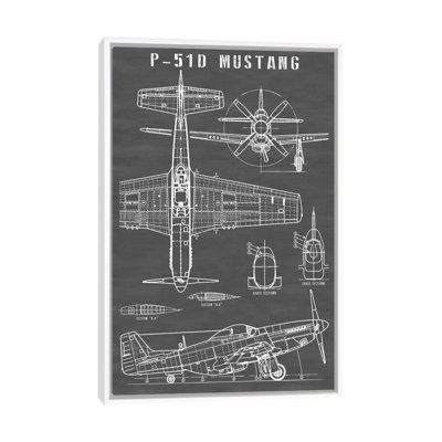 P-51 Mustang avion rétro | Noir - reproduction de dessin