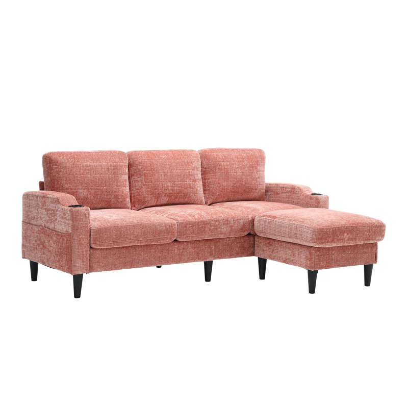 Adylynn Upholstered L-Shaped Sectional, Pink Chenille