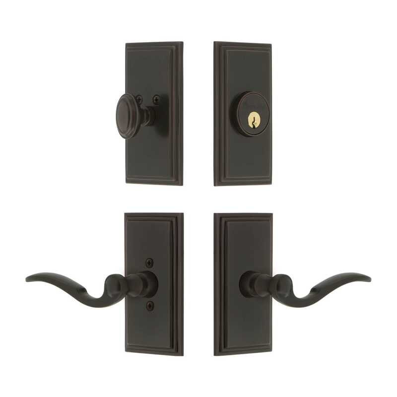 Grandeur Carre Short Plate Entry Set with Bellagio Lever in Satin Nickel, 2.375", Timeless Bronze, Left Handed