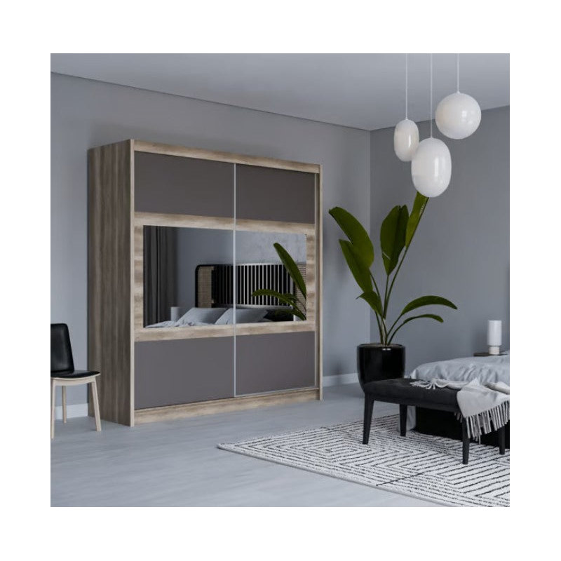 Manufactured Wood Wardrobe, Oak/Lava, 215cm H x 203cm W x 61cm D