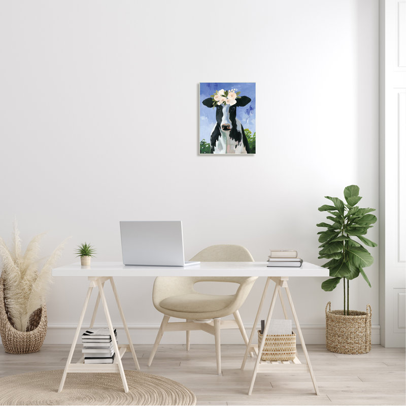 Bouvier champêtre, couronne de fleurs, botanique, par Caverly Smith, L 16 po x H 20 po, Toile tendue