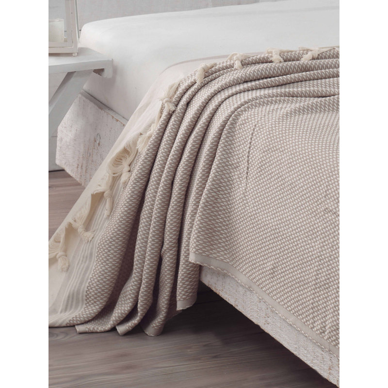 Couvre-lit / couvre-lit 100% coton Bowdoin Hasir, Beige, Couvre-lit 61 po x 79 po