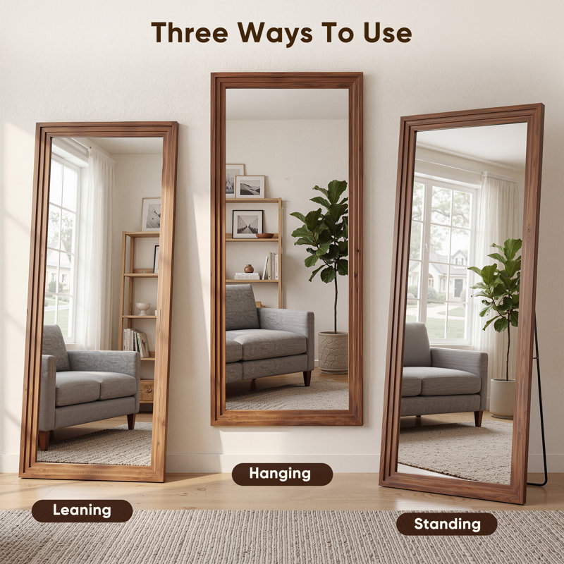 Miroir pleine grandeur en bois avec support, 76 po x 34 po, Brun