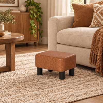 15.6" Faux Leather Upholstered Footstool, Soft Padded Ottoman Foot Rest for Living Room