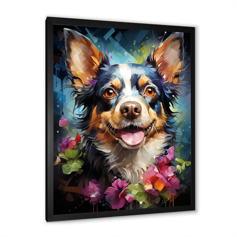 Chihuahua charisme sur toile, Cadre simple noir, H 44 po x l 34 po x P 1,5 po