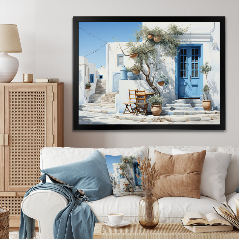 «Grèce Cycladic Harmony IV», art mural sur toile Grèce, Cadre simple noir, H 16 po x l 32 po