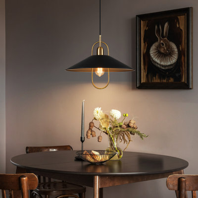 Luminaire suspendu à 1 lumière à intensité variable avec abat-jour noir mat et détails dorés