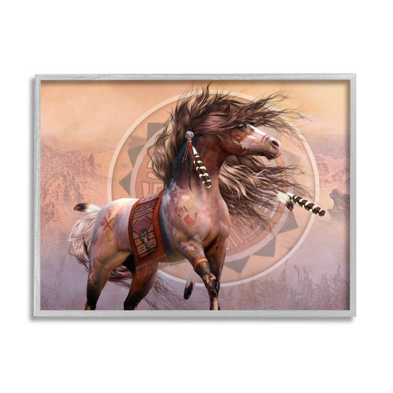 Az-060 - "Spirit Warrior Horse" sur toile par Laurie Prindle, H 16 po x l 20 po x P 1,5 po