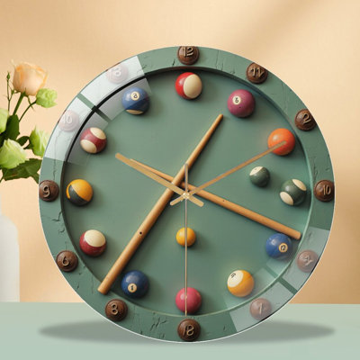 Horloge murale de billard avec boules de billard rétro - horloge murale moderne en verre 12 po
