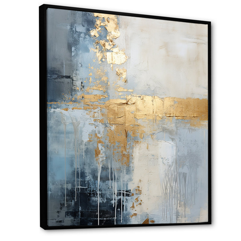 Beige et or simple paysage d'hiver - Paysage d'hiver encadré, art mural, H 44 po x l 34 po x P 1,5 po, Cadre flottant noir