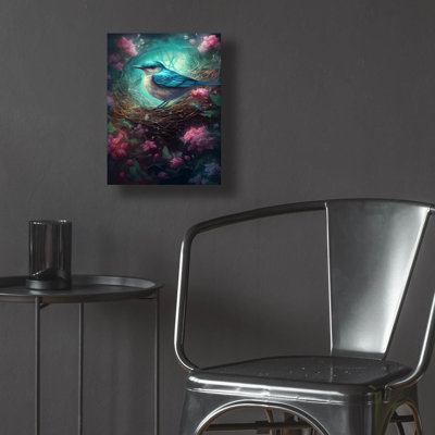 Art mural en verre oiseau en nid avec fleurs de rêve 5 pi par Momart