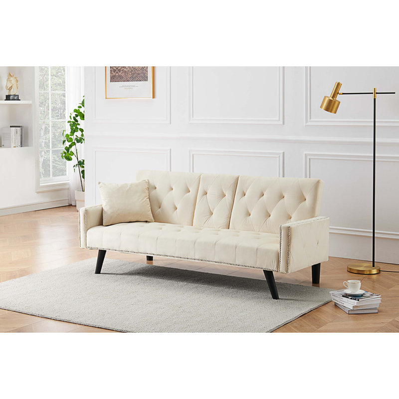 Canapé-lit convertible Darlys, Velours beige clair