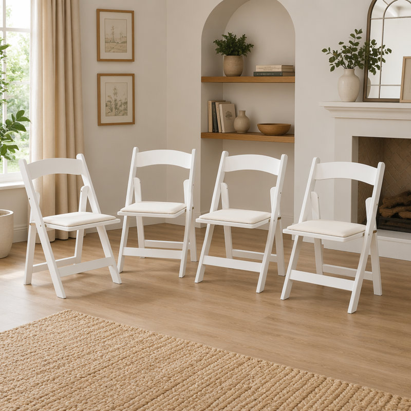 Ensemble de 4 chaises pliantes rembourrées et rembourrées avec tablette beige, peu encombrantes et faciles à transporter pour les salles à manger