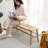 Woven Design Natural Oak Wood Dining Bench Bed Bench for Dining Room, Bedroom, Bathroom