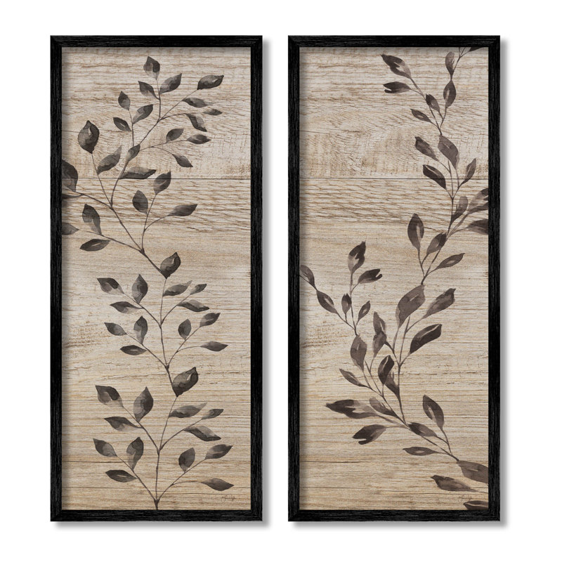 Rustic Botanical Winding Sprig, ensemble de 2 estampes noires encadrées par Yass Naffas Designs, Giclée encadrée noir minuit
