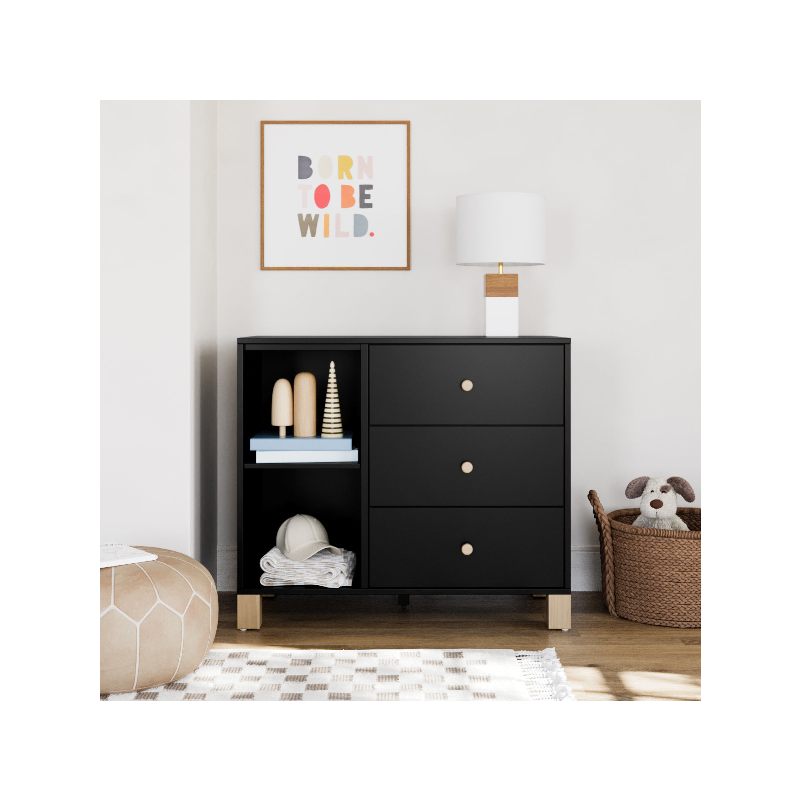 California 3 Drawer Combo Dresser, Black