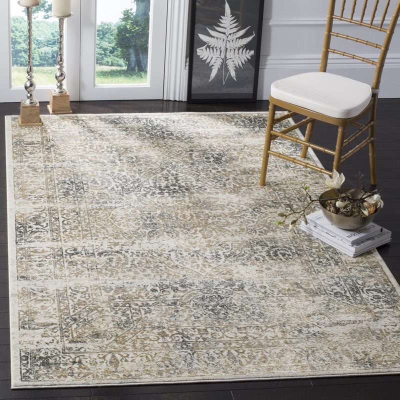 Van Andel Oriental Cotton Silver/Anthracite Area Rug, Rectangle 9' x 12'