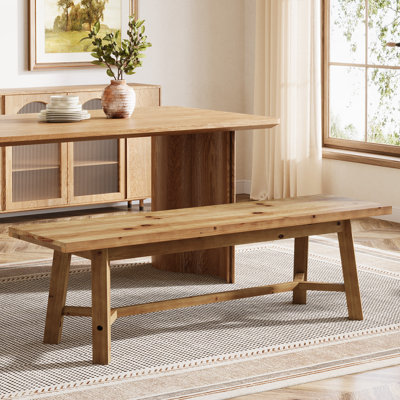 55.12-inch Solid Wood Dining Bench, Farmhouse Long Kitchen Bench With Strengthened Legs For Dining Room, Kitchen, Restaurant, Natural Brown