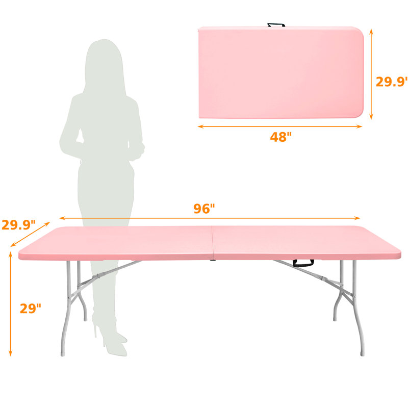 Table pliante rose de 8 pi, table en plastique portative pour le camping, les pique-niques, les fêtes, la table pliante à haute charge