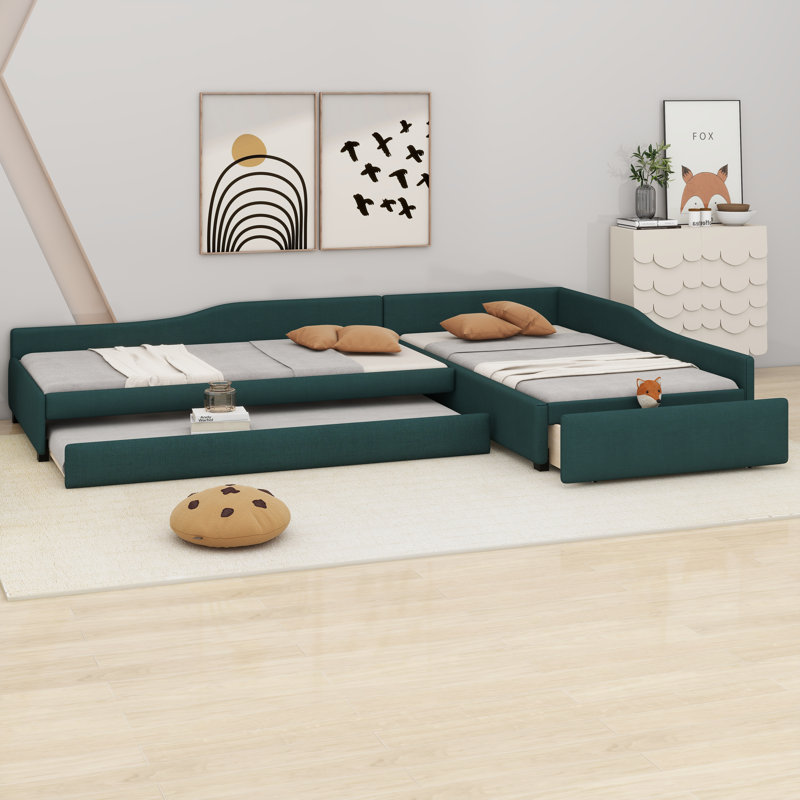 Upholstered Double Twin Size Daybed, Green