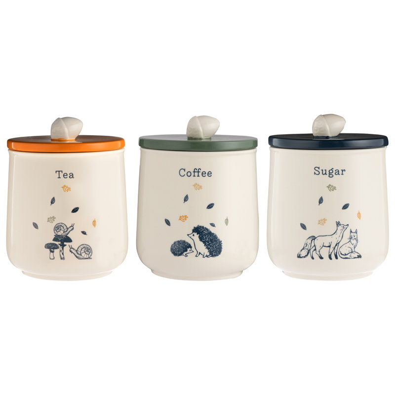 Price & Kensington Woodland 3pc Tea, Coffee, Sugar Jar Set