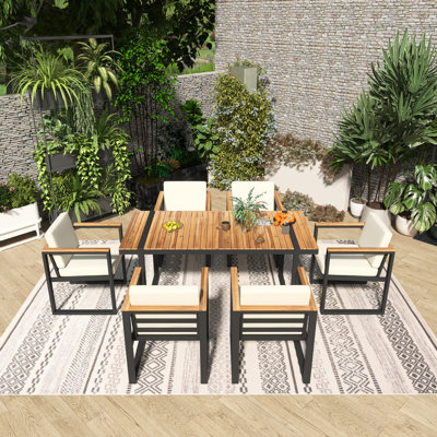 7-Piece Rectangular Outdoor Patio Dining Set With Removable Cushions