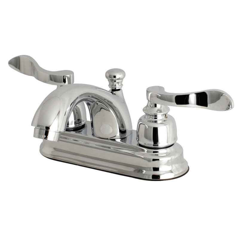 Kingston Brass NuWave French Two-Handle 3-Hole Deck Mount 4" Centerset Bathroom Faucet with Plastic Pop-Up, Polished Chrome