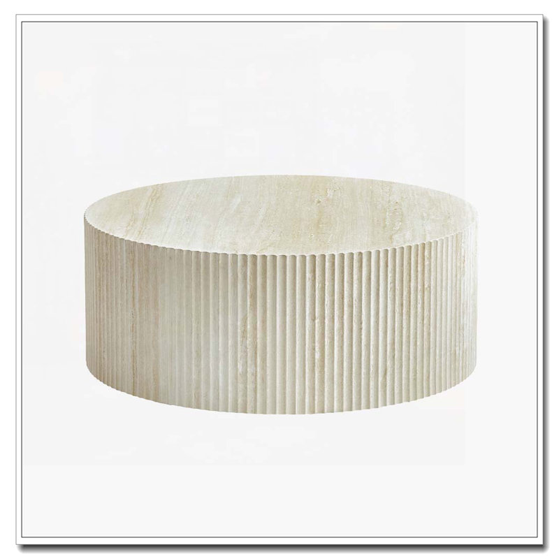 Table basse ronde avec relief fabriqué à la main, Naturel
